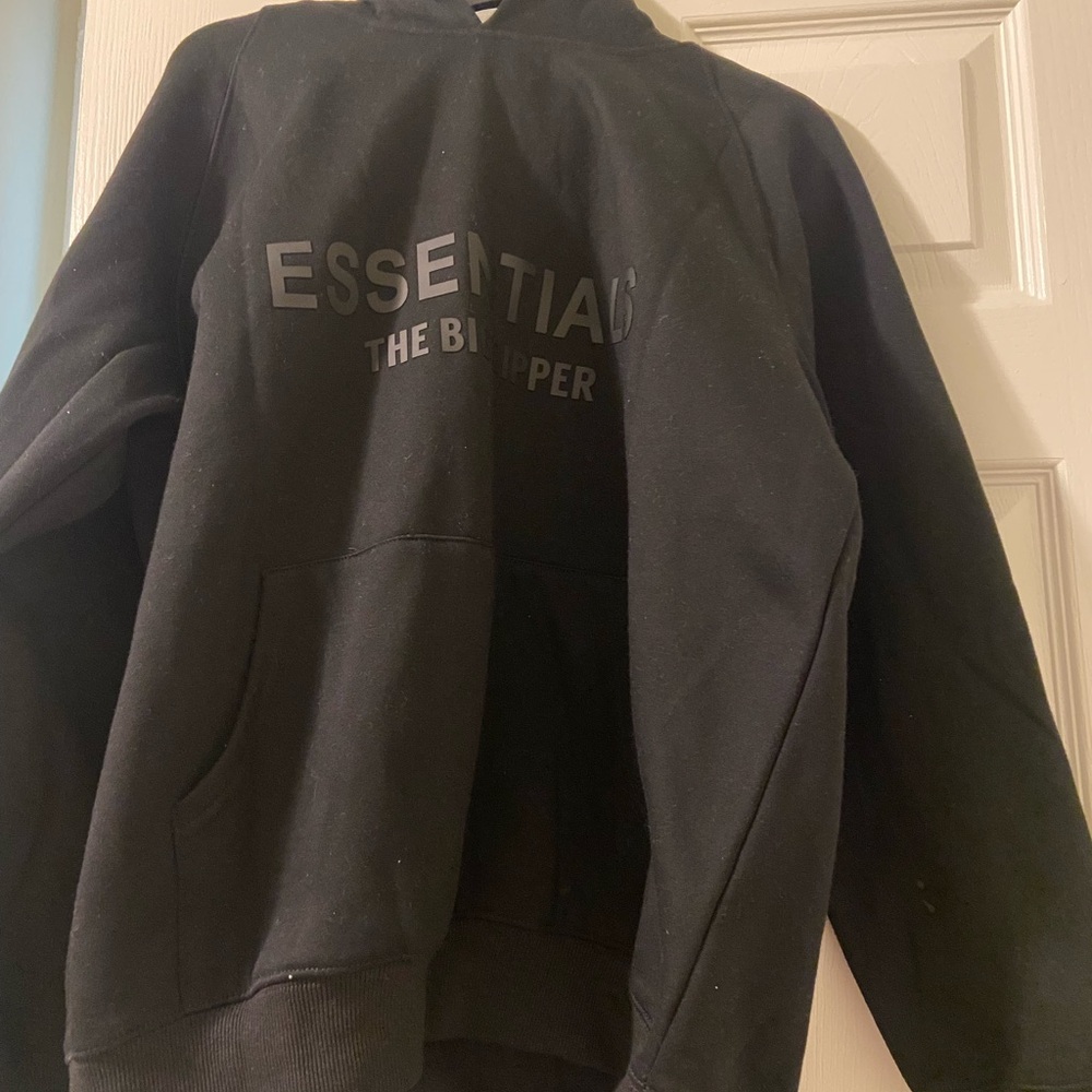 Essentials Black Hoodie with Label Detail